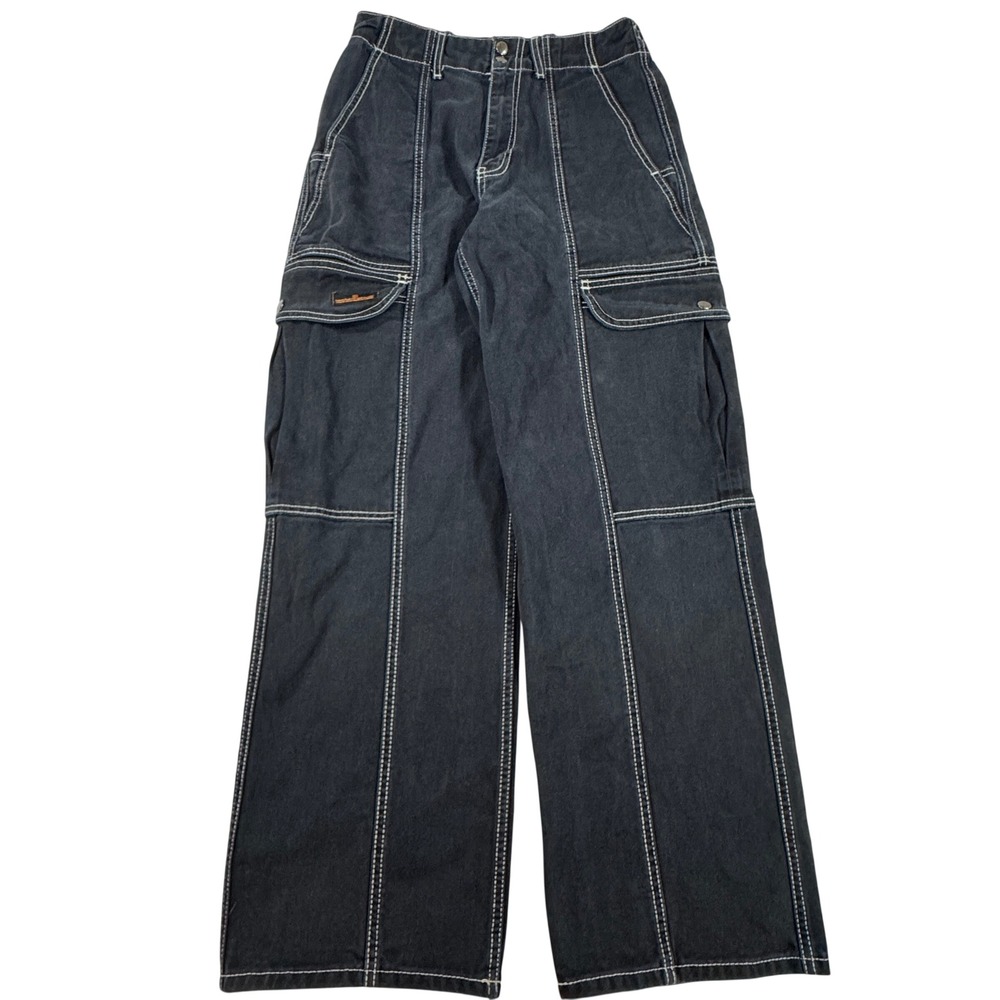 Y2K BDG Urban Outfitters Black Contrast Stitch Cargo Wide Leg Jeans Size 27